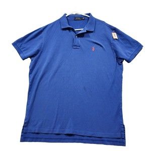 Polo Ralph Lauren Polo Shirt Mens Large Blue Solid 100% Cotton Vintage
